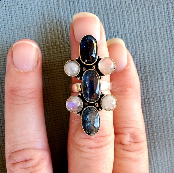New Kyanite & Rainbow Moonstone 925 Silver Ring. - Picture 11 of 11